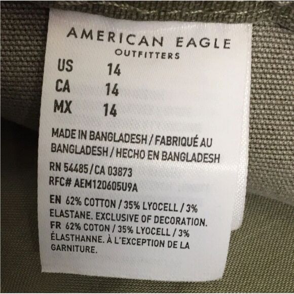 AMERICAN EAGLE VINTAGE SUPER HI RISE FESTIVAL Green CAMOUFLAGE Shorts 14/32W - Picture 11 of 11